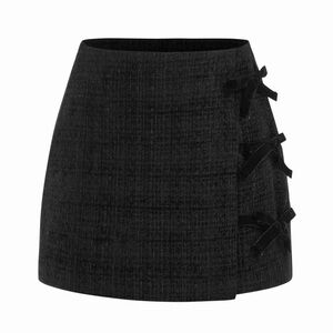 NWT CIDER dark gray tweed knotbow mini skirt size large new with tags